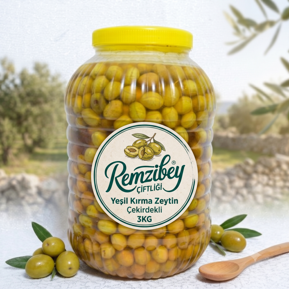 Yeşil Kırma Zeytin Çekirdekli ( 3KG )