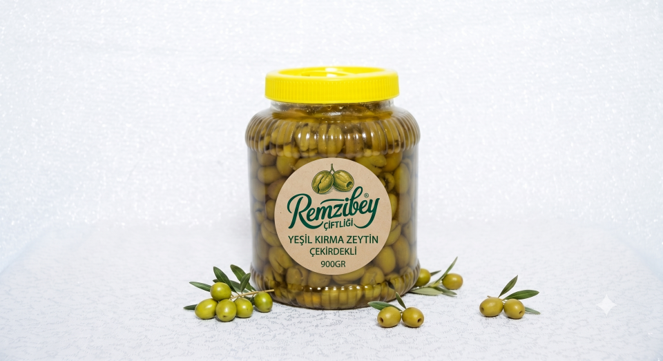Yeşil Kırma Zeytin Çekirdekli ( 900GR )